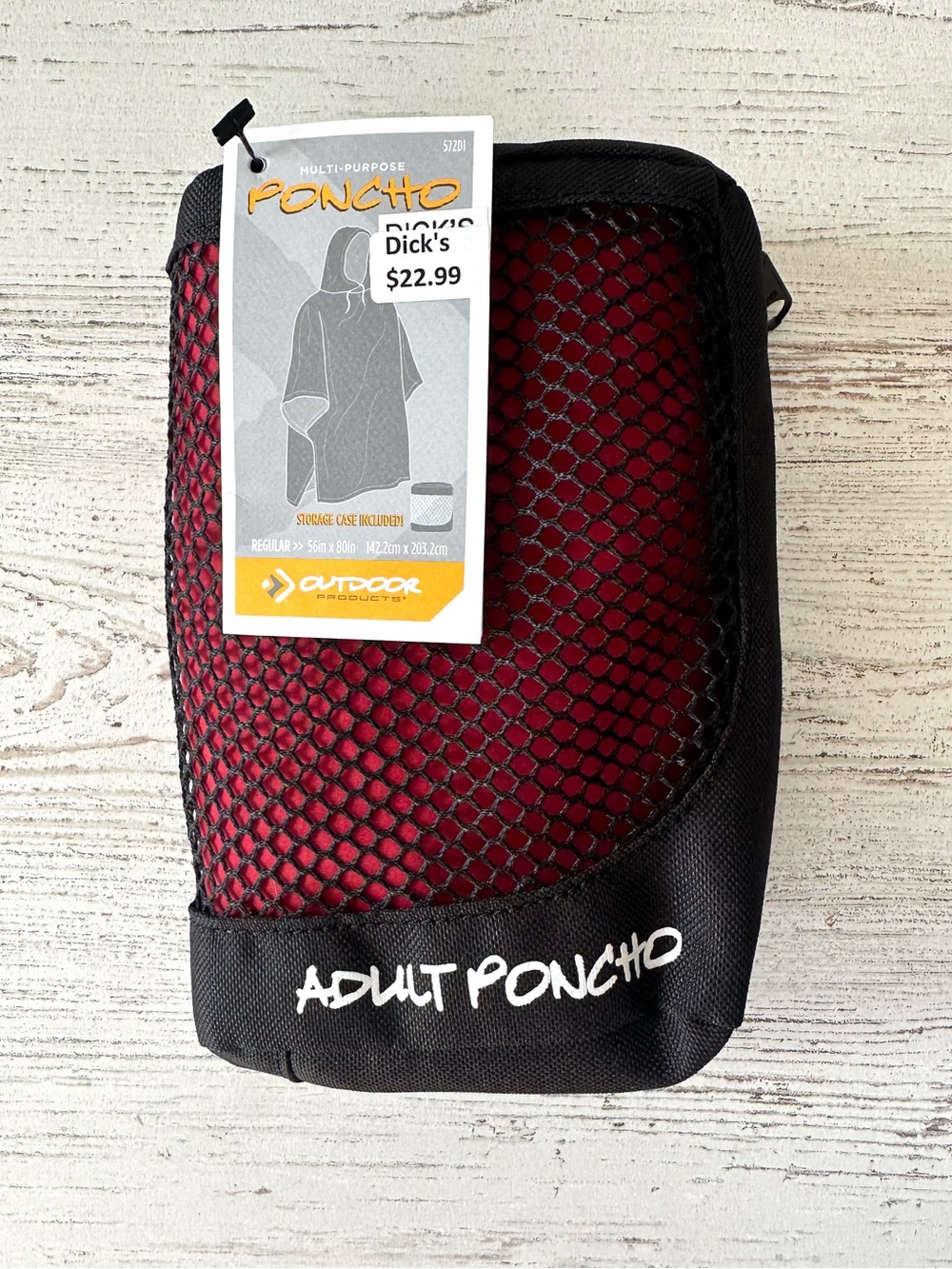 NWT Adult Hooded Rain Poncho Red Camping Hiking Sports Outdoor